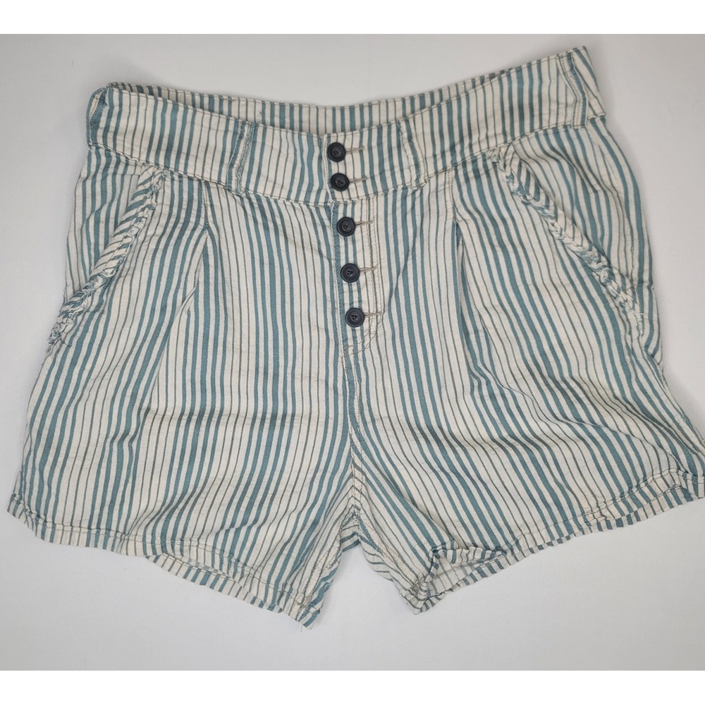 Free People Striped Button Fly Shorts Womens Size 10 Blue White Cotton